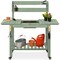 Best Choice Products Wood Garden Potting Bench Workstation, Sliding Tabletop, 4 Locking Wheels, Dry Sink